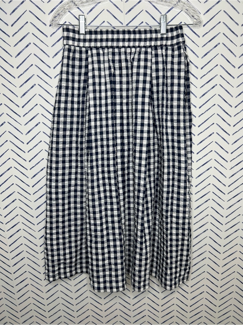 NWOT IMNYC Isaac Mizrahi navy white gingham Gauze Maxi Skirt Pockets Size Small - Picture 2 of 4